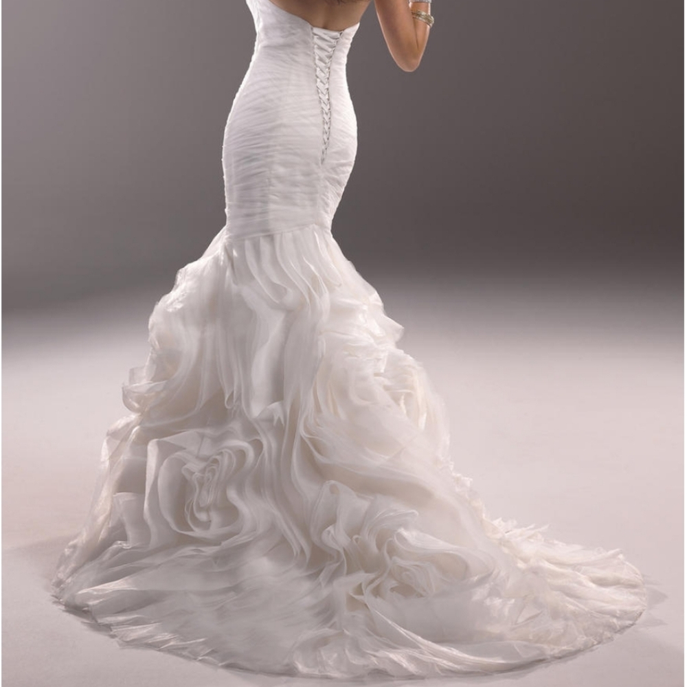 Maggie Sottero White Mermaid Wedding Dress with Ruffled Train